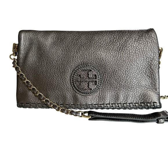 Tory Burch Metallic Leather Foldover Crossbody Bag - Picture 1 of 14